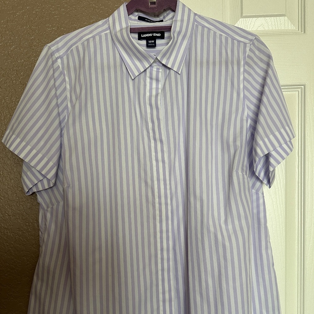 Lands' End 18W No Iron 100% Supima Cotton Short Sleeve Button Down Shirt